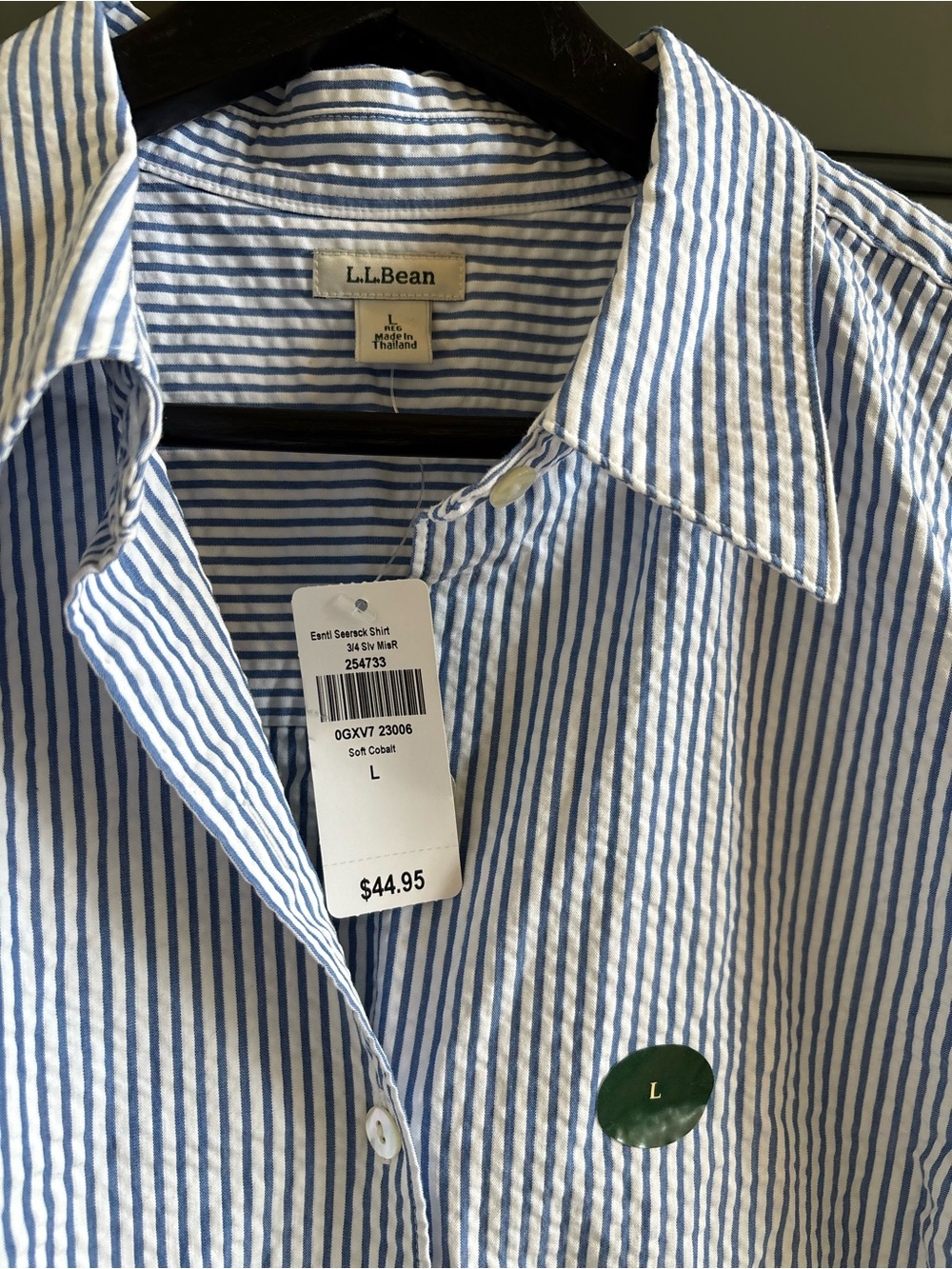 NWT LL BEAN Essential SeerSucker Cotton Striped Button Down Blouse,Stripes, L